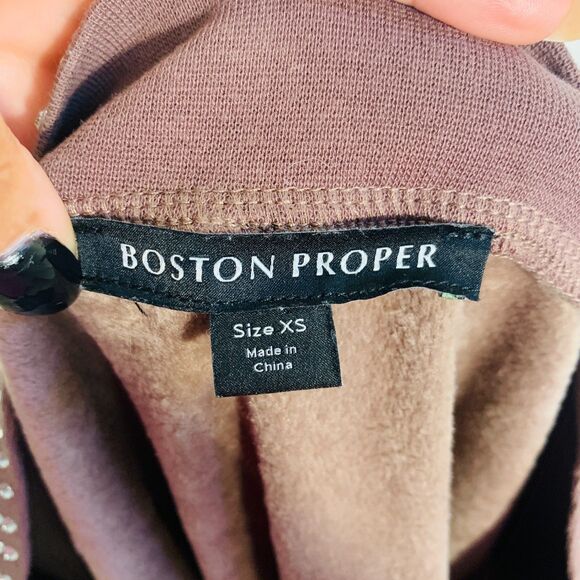Boston Proper Velour Embellished Top Size XS Luxe Soft Velvety Studded Neckline - Picture 3 of 8